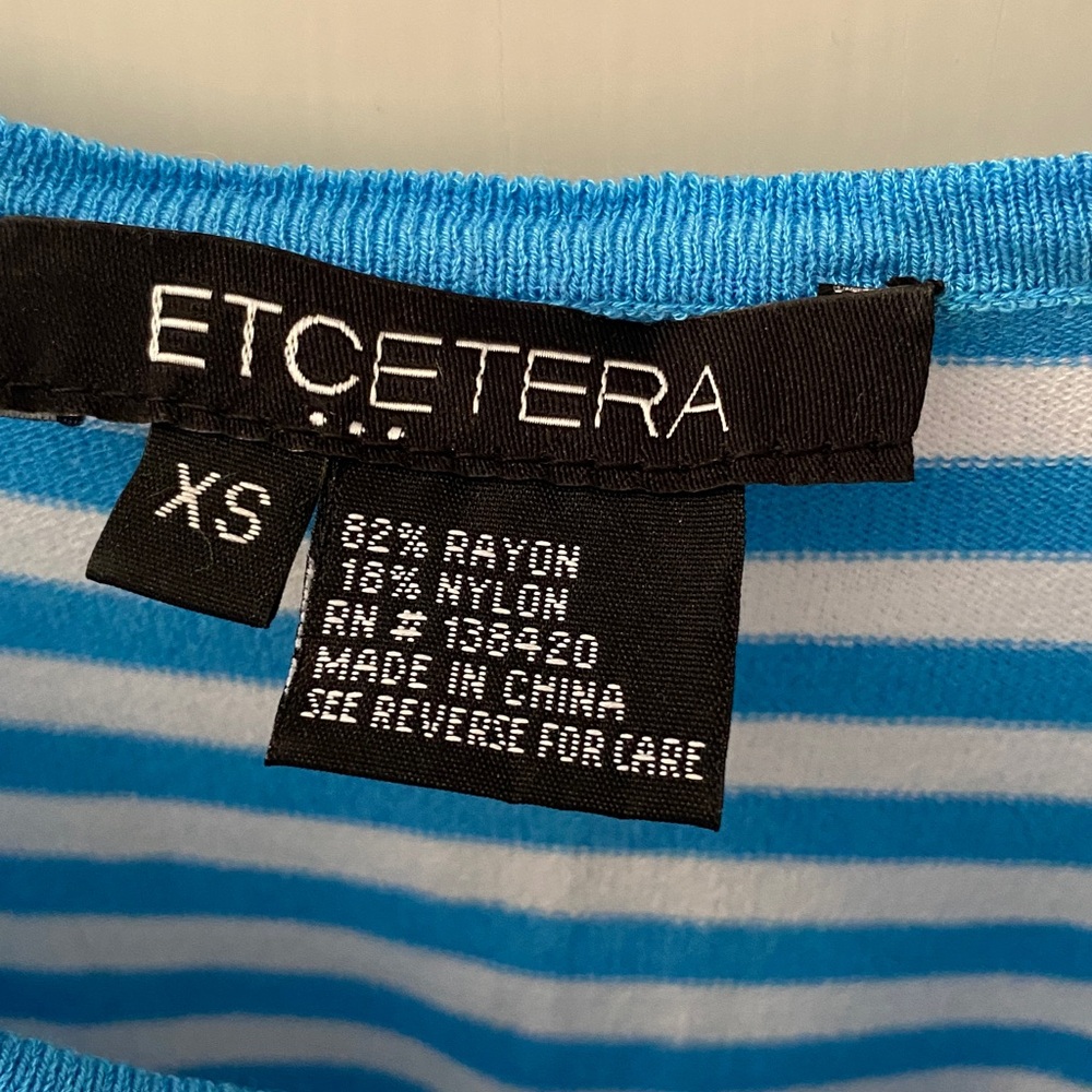 Etcetera Blue White Stripe Sleeveless Drape Neck Sweater Knit Top Tee Size XS - Picture 3 of 5